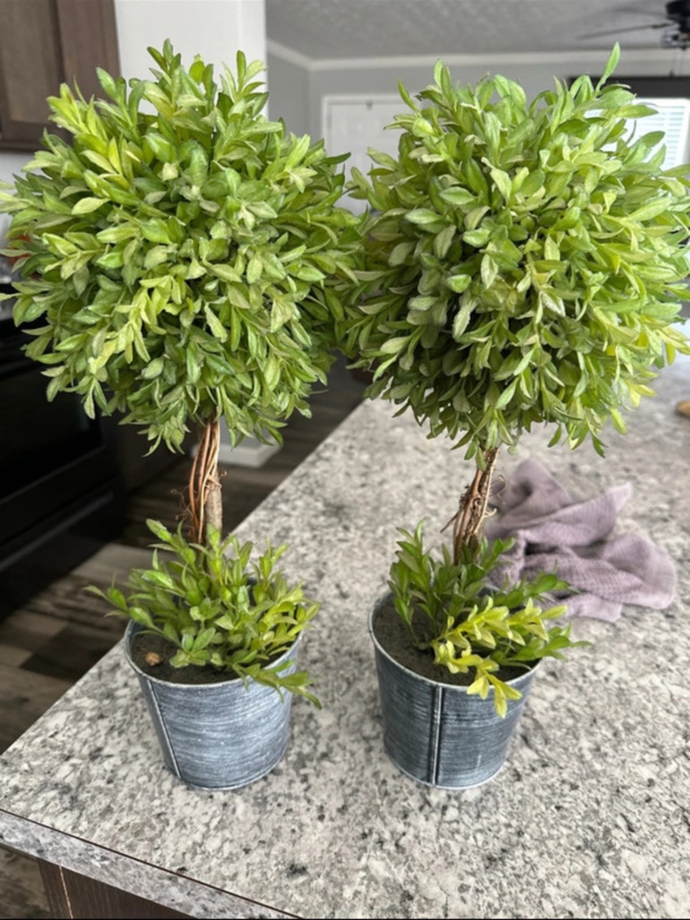 Green Artificial Topiary Pair in Metal Pots - Home Accents